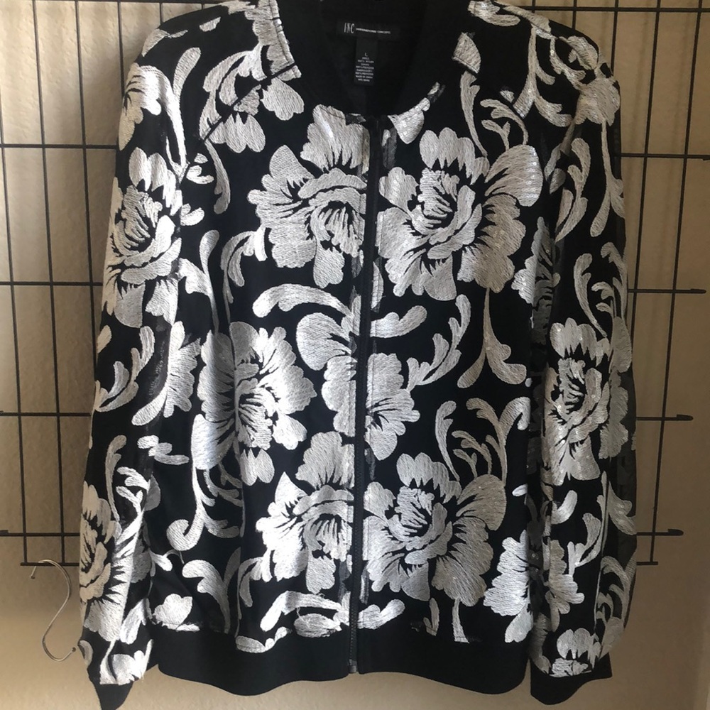 INC International Concepts Black and Silver Bomber Jacket